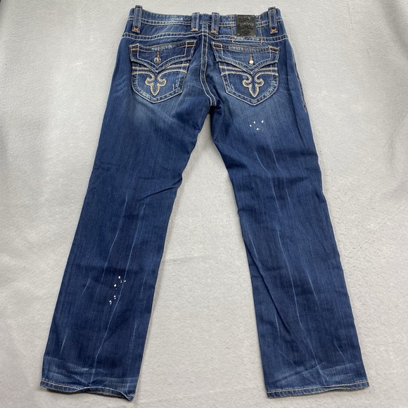 Rock Revival Jeans Mens 36 Blue Denim Pant Paul Straight Flap Pockets Distressed - Picture 4 of 16
